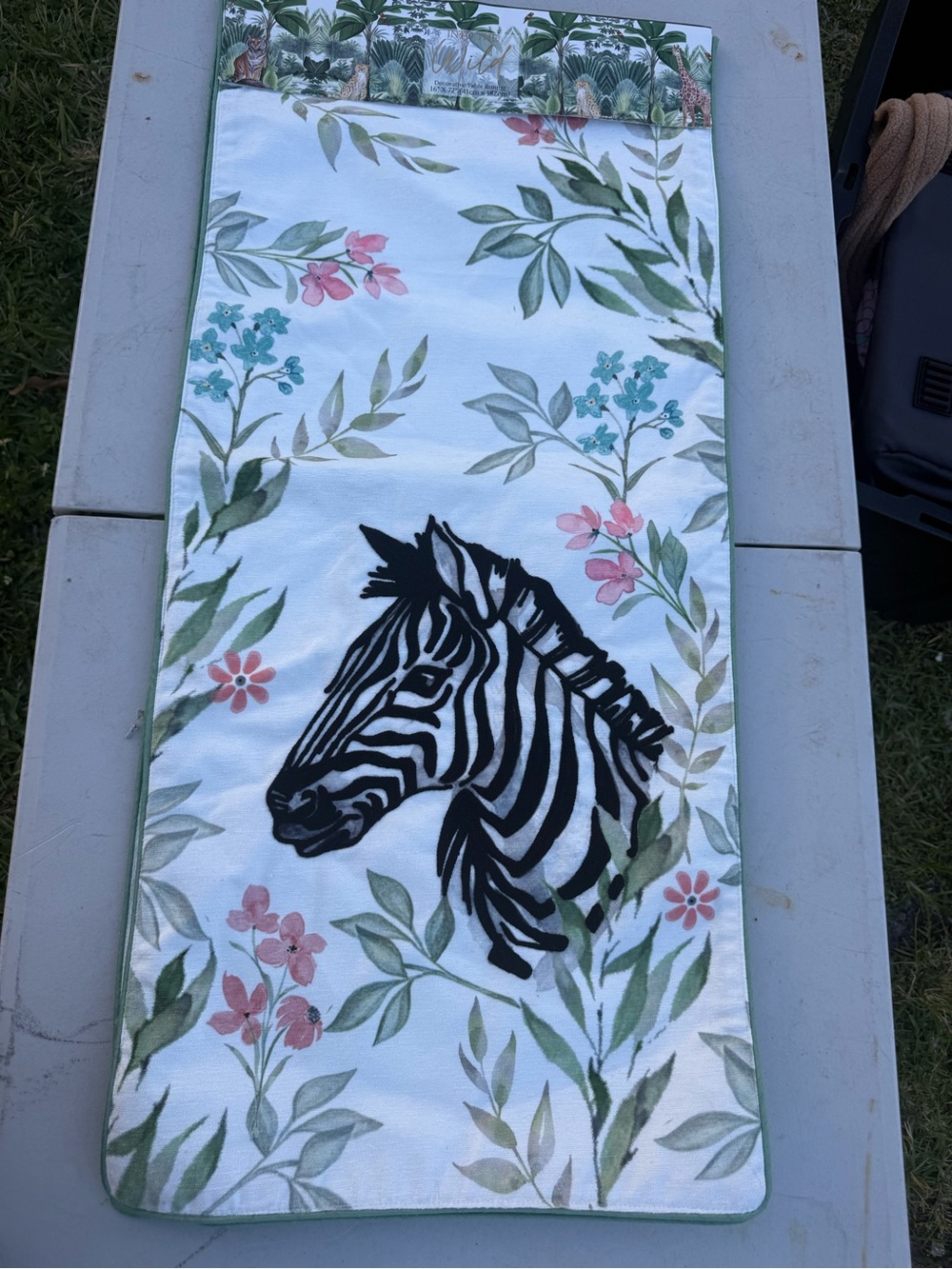 Zebra Floral Decorative Table Runner - Black & Green